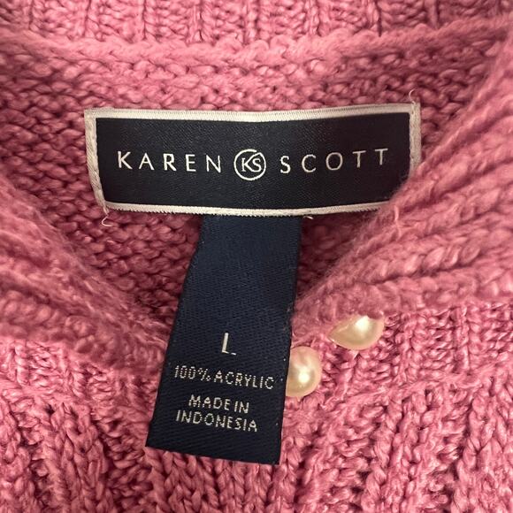 Karen Scott Cable Knit Pullover Pink Sweater Size Large - Picture 2 of 10